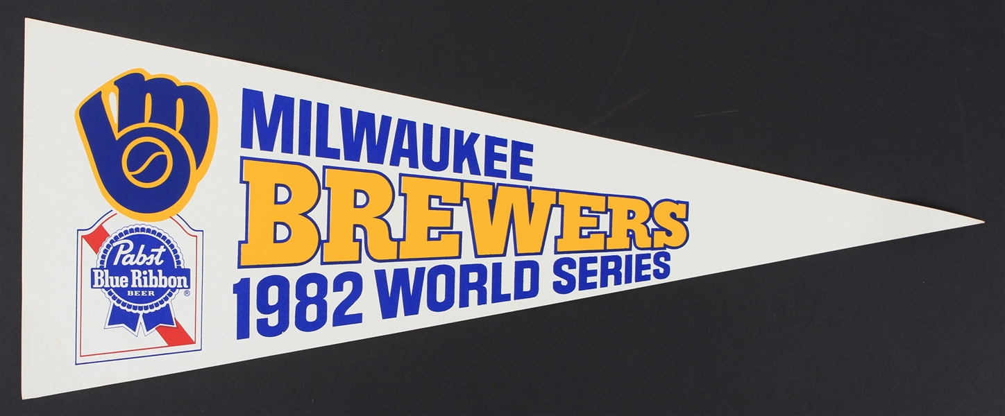 1982 Extremely Rare, High Grade Milwaukee Brewers World Series Pabst Blue Ribbon Full Size Paper Stock Pennant 