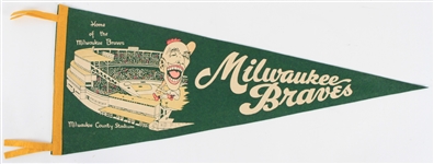 1950s Milwaukee Braves Milwaukee County Stadium Full Size Pennant 