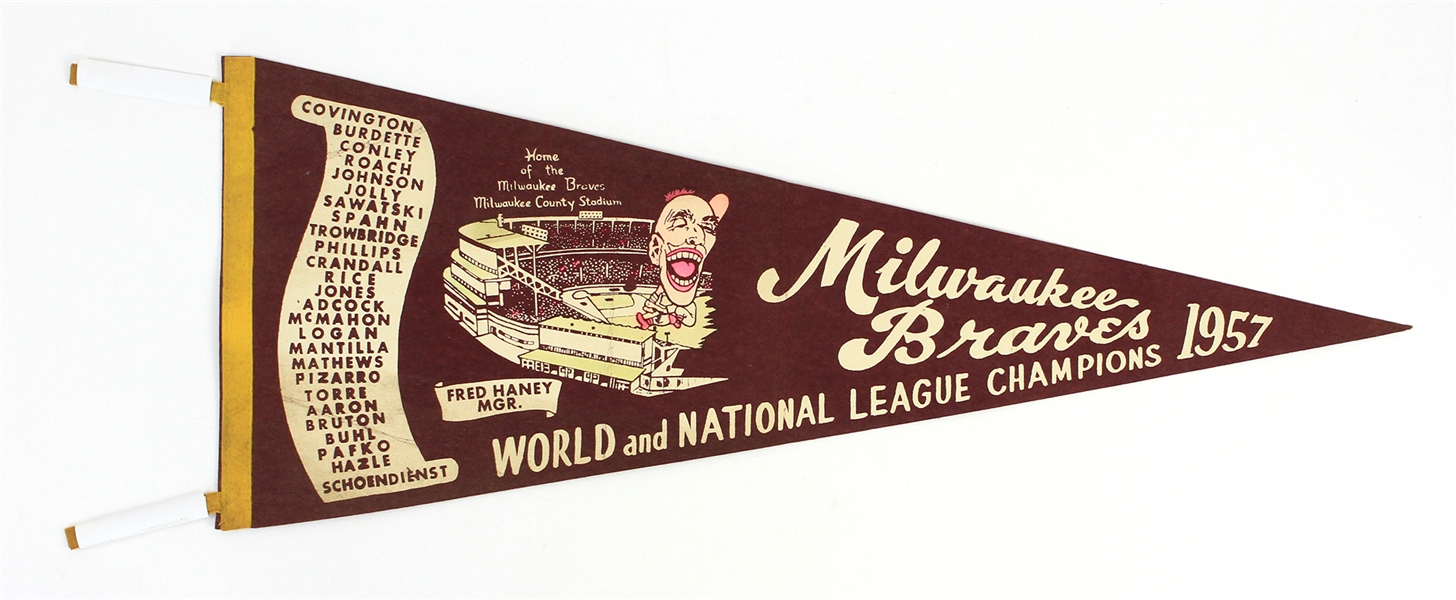 1957 Milwaukee Braves World and National League Champions Full Size Pennant