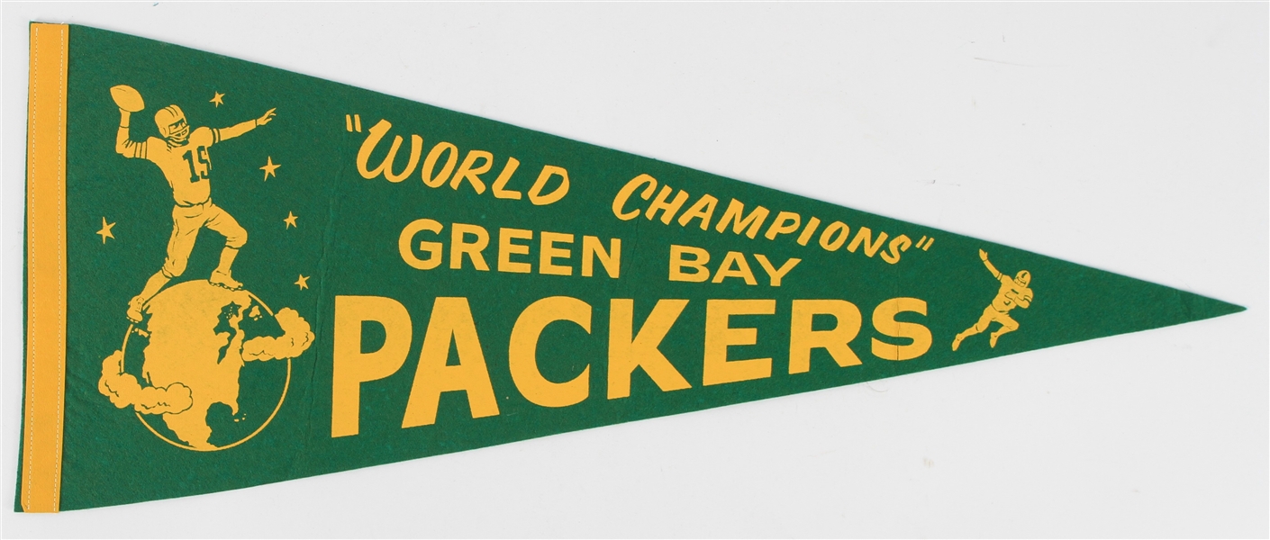 1966-67 "Worlds Champions" Bart Star On Top of the World Green Bay Packers Full Size Pennant