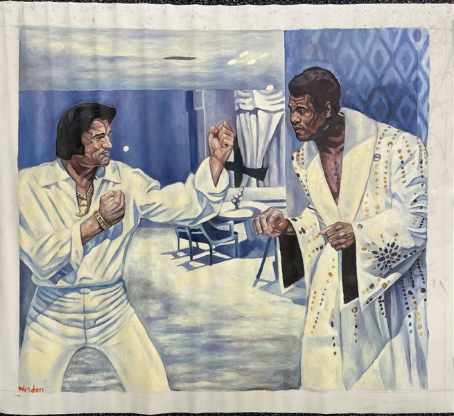 1970s Muhammad Ali & Elvis 34" x 38" Bill Weldon Canvas Painting 