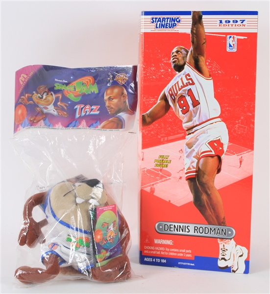 1996-97 Dennis Rodman Chicago Bulls Starting Line Up 14" Sealed Poseable Figure w/ Space Jam 7" Taz  