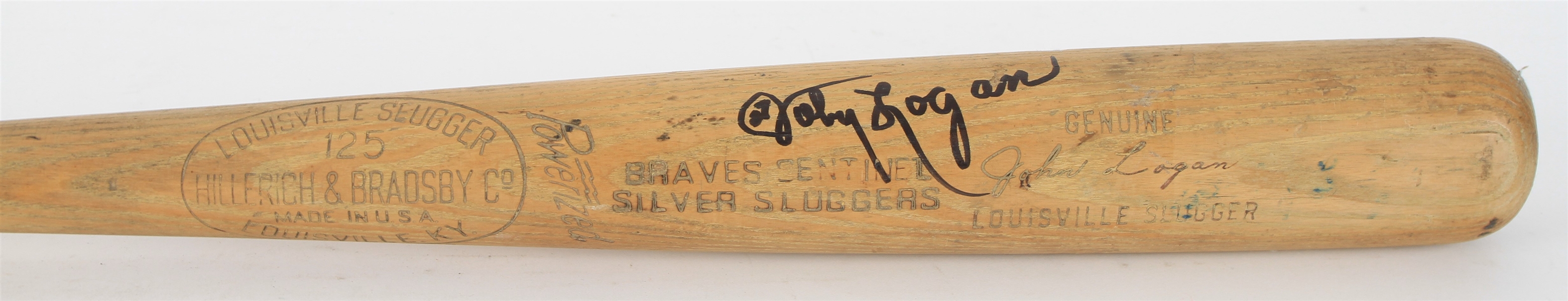 1957 circa Milwaukee Braves Star Rare Johnny Logan Signed H&B Louisville Slugger "Silver Sluggers" Professional Model Game Bat (MEARS LOA/JSA)
