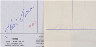 1975 Hank Aaron Milwaukee Brewers Signed Hotel Receipts (Lot of 6)(JSA)