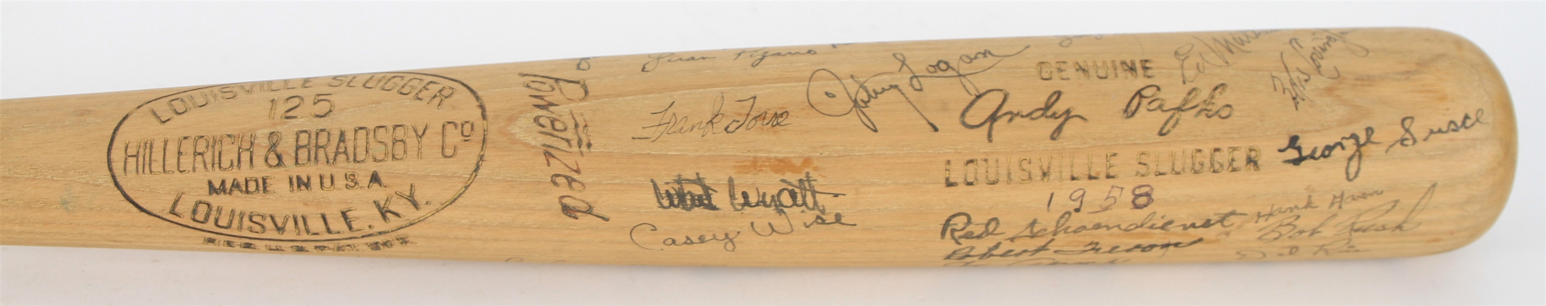 1958 Milwaukee Braves Team Signed Andy Pafko H&B Louisville Slugger Professional Model Bat w/ 35 Signatures Including Hank Aaron, Eddie Mathews, Warren Spahn & More (MEARS A5 | PSA/DNA GU 5 | JSA)