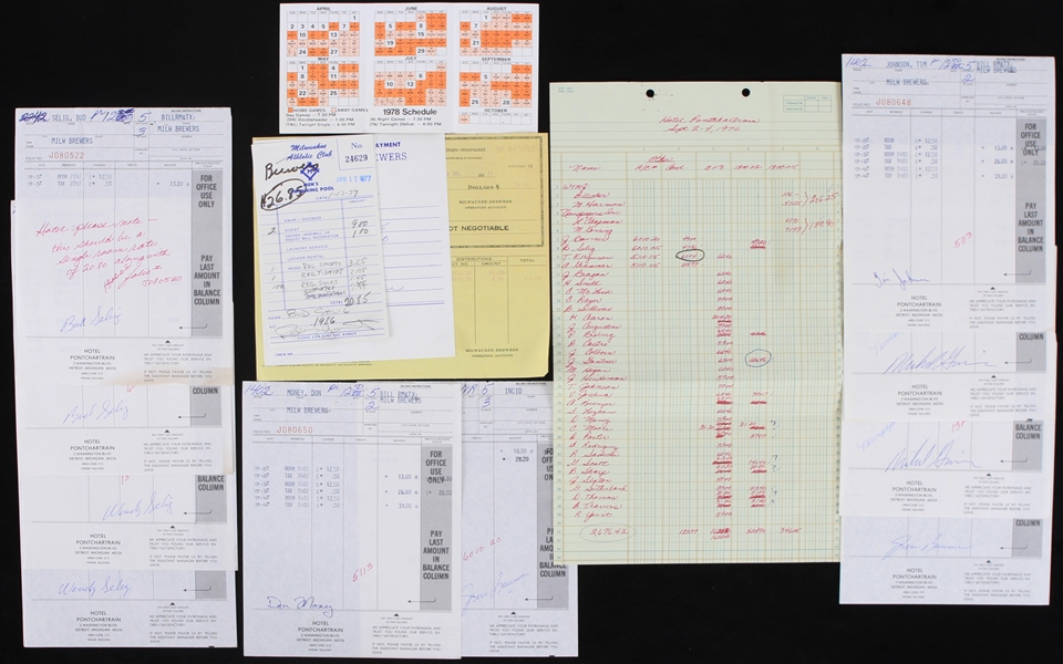 1976-78 Milwaukee Brewers Signed Travel Receipts Including Robin Yount, Bud Selig, Don Money, and more (Lot of 13)