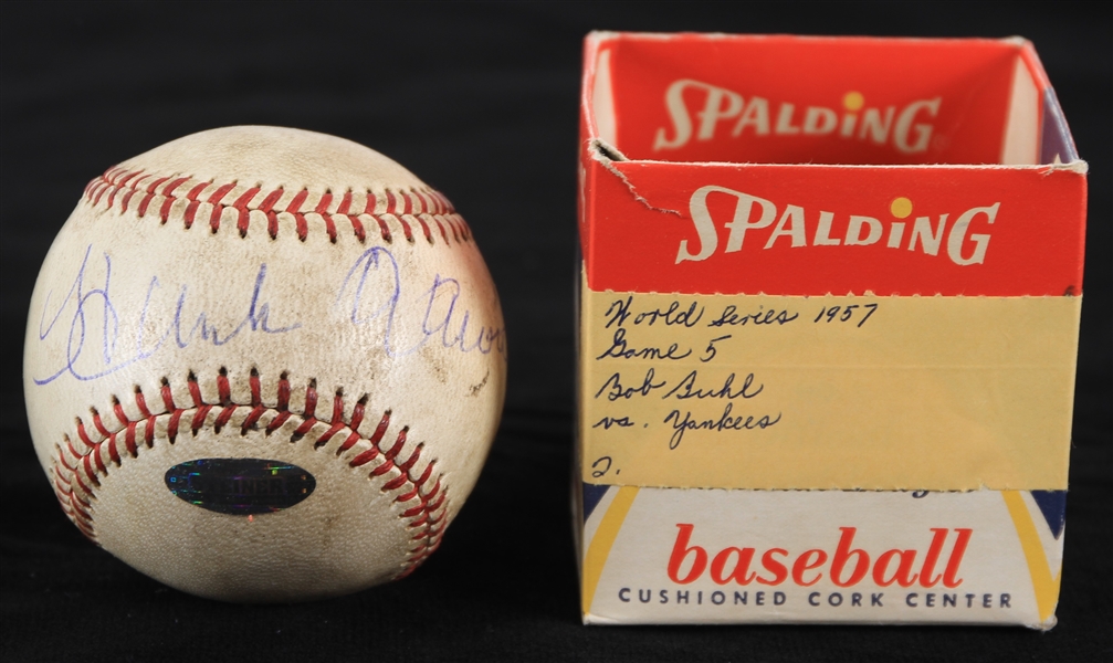 1957 Hank Aaron Signed Milwaukee Braves vs. NY Yankees World Series Baseball 