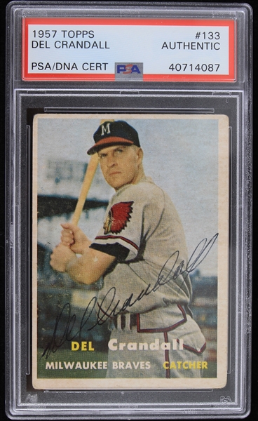 1957 Del Crandall Milwaukee Braves Signed Topps #133 Trading Card (PSA/DNA Slabbed)