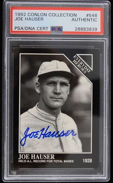 1992 Joe Hauser Philadelphia Athletics Signed Conlon Collection #548 Trading Card (PSA/DNA Slabbed)