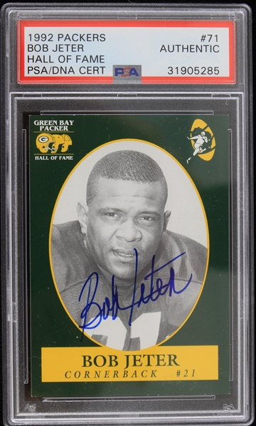 1992 Bob Jeter Green Bay Packers Signed Hall of Fame #71 Trading Card (PSA/DNA Slabbed)