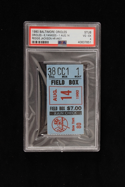 1980 Baltimore Orioles vs Yankees Reggie Jackson HR #401 Ticket Stub (PSA VG-EX 4)