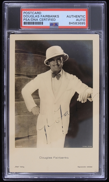 1899-1934 Douglas Fairbanks Robinhood/The Mask of Zorro Signed Postcard (PSA/DNA Slabbed)
