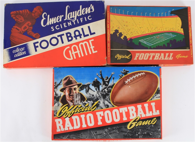 1940s-50s Elmer Laydens Scientific Football Game, Official Radio Football, & Official Football Game (Lot of 3)