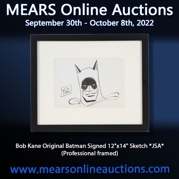 Bob Kane Original Batman Signed 12"x14" Sketch *JSA* (Professional framed)