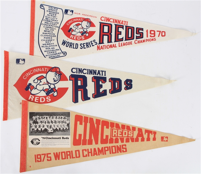 1970s Cincinnati Reds World Series Full Size Pennants (Lot of 3)