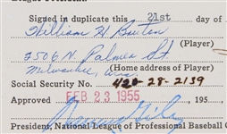 1955 Bill Bruton Milwaukee Braves Signed Uniform Player's Contract (JSA)