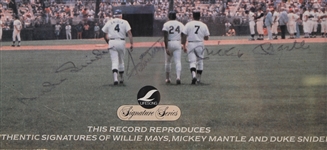 1981 Willie Mays, Mickey Mantle & Duke Snider Signed Talkin' Baseball Limited Edition 14x26 Framed LP Record (JSA)