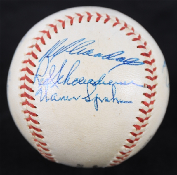 1957 Milwaukee Braves Multi Signed ONL Giles Baseball "Received from Dave Jolly" w/ 10 Signatures Including Hank Aaron, Warren Spahn & More (JSA)