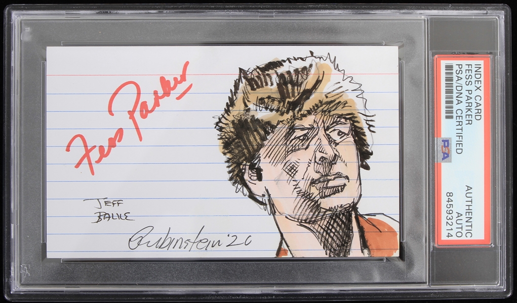 1924-2010 Fess Parker "Davy Crockett" Signed 3x5 Sketched Index Card (PSA/DNA Slabbed) 