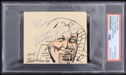 1966 Batman Victor Buono King Tut Signed 3 x 3.5 Sketch (PSA/DNA Slabbed) "Rare Guest Star"