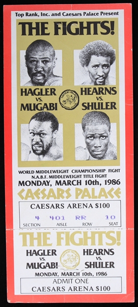 1986 The Fights! Hagler vs Mugabi & Hearns vs Shuler Caesars Palace Ticket 