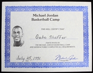 1991 Michael Jordan Chicago Bulls 8x10 Basketball Camp Certificate 