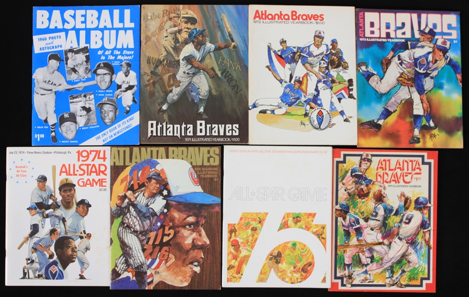 1960-87 Atlanta Braves Milwaukee Brewers Baseball Publications - Lot of 14 w/ All Star Games, World Series, Hank Aaron & More