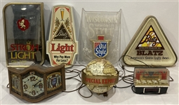 1970s Blatz, Old Style, Stroh, Budweiser Lighted Beer Signs (Lot of 7)