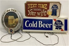 1970s Pabst Blue Ribbon Beer Sign and Lighted Signs (Lot of 3)