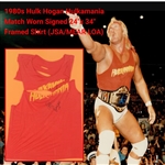1980s Hulk Hogan Hulkamania Match Worn Signed 24"x34" Framed Shirt (JSA/MEAR LOA)