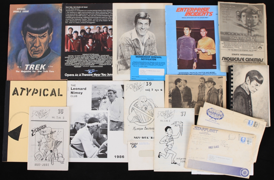 1970s-80s Leonard Nimoy Star Trek Memorabilia - Lot of 15 w/ Publications, Fan Club Items, & More