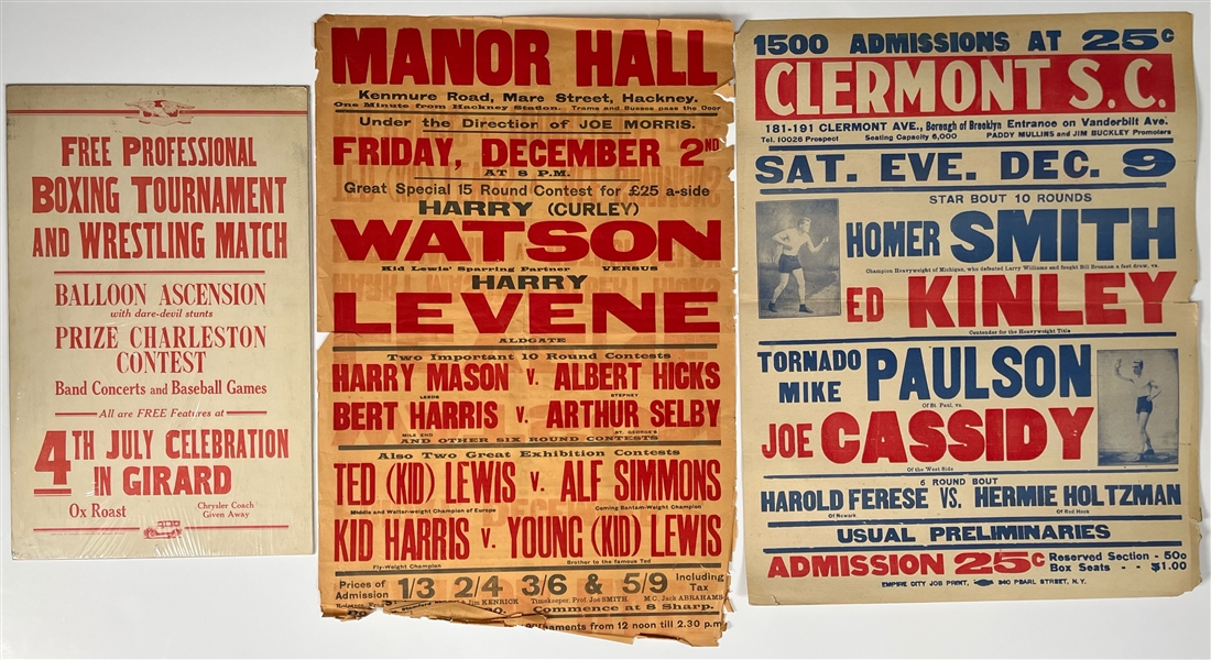 Boxing Poster and Broadsides 22x28 Including Harry Watson, Harry "Kid" Matthews and more (Lot of 4)