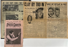 1887-1936 Joe Louis, Jack Johnson, Al Kaufman 17x22 Newspapers (Lot of 8)