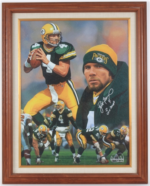 1990s Brett Favre Green Bay Packers Signed 24x31 Framed Canvas Print (JSA)