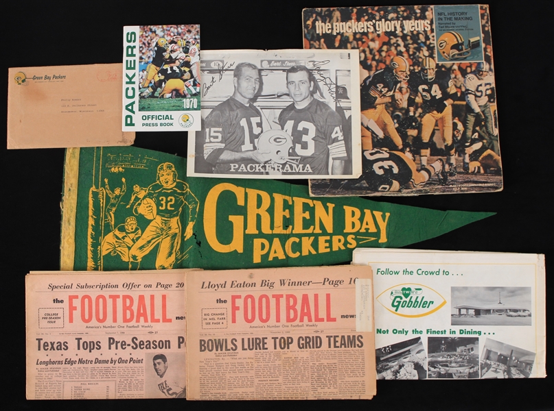 1960s-80s Green Bay Packers Memorabilia Collection - Lot of 28 w/ Yearbooks, Programs, Newspapers, Pennant & More