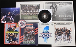 1985 Super Bowl Champion Chicago Bears Memorabilia - Lot of 9 w/ Super Bowl XX Program, Mike Ditka Signed Photo, Super Bowl Shuffle Record Album & More