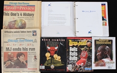 1990s Chicago Bulls Memorabilia Collection - Lot of 17 w/ Michael Jordan Championship Publications & More