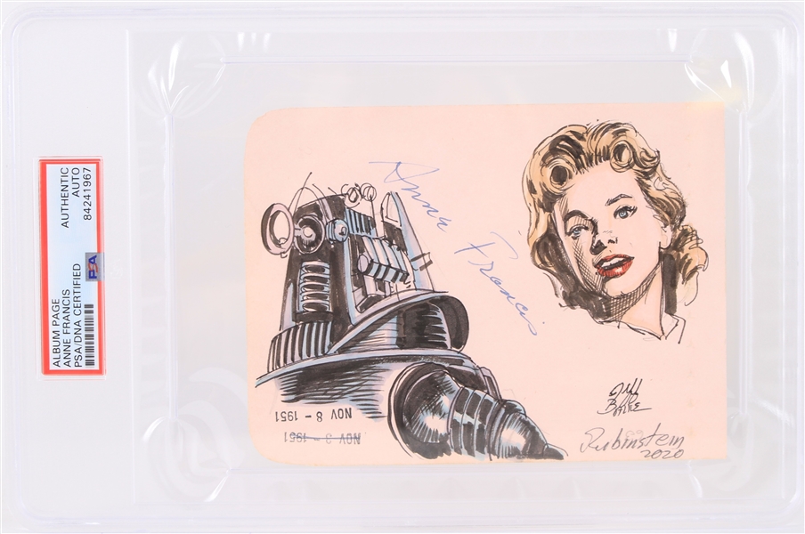 1951 Anne Francis Forbidden Planet Signed 4x6 Sketched Album Page (PSA/DNA Slabbed)