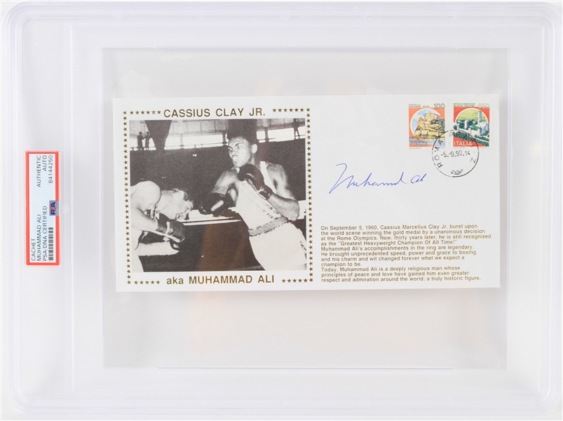 1990 Muhammad Ali Signed 5x9 Cachet (PSA/DNA Slabbed)