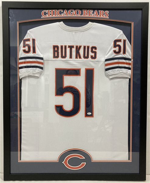 1965-73 Dick Butkus Chicago Bears Signed 34x43 Framed Jersey *JSA*
