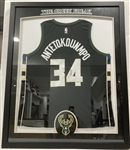 2013-present Giannis Antetokounmpo Milwaukee Bucks Signed 34x43 Framed Jersey *JSA*