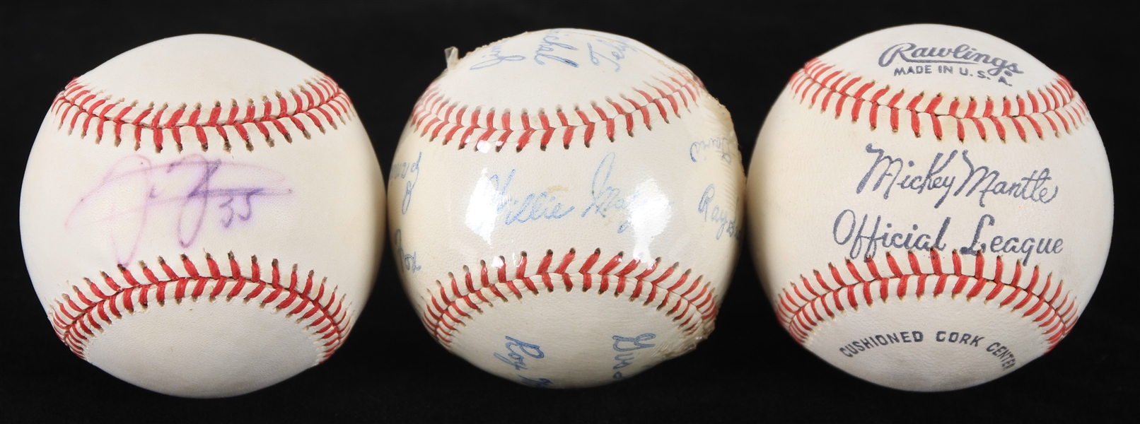 1960s-90s Baseball Collection - Lot of 3 w/ Frank Thomas Signed OAL Budig, Mickey Mantle Official League Ball & Facsimile Stamped Gillette League Ball