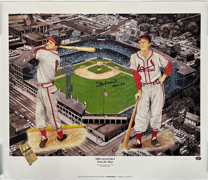 1993 Stan Musial St. Louis Cardinals Signed 23x28 The Legend I Stan-the-Man Print (JSA)