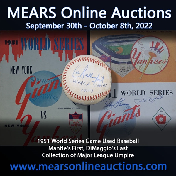 1951 Umpire Signed New York Giants New York Yankees Polo Grounds ONL Frick World Series Game Used Baseball (MEARS LOA/JSA)
