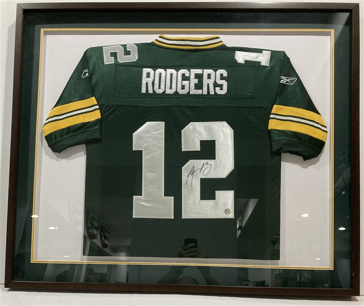 2000s Aaron Rodgers Green Bay Packers Signed 34x40 Framed Jersey (JSA)
