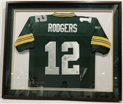 2000s Aaron Rodgers Green Bay Packers Signed 34x40 Framed Jersey (JSA)