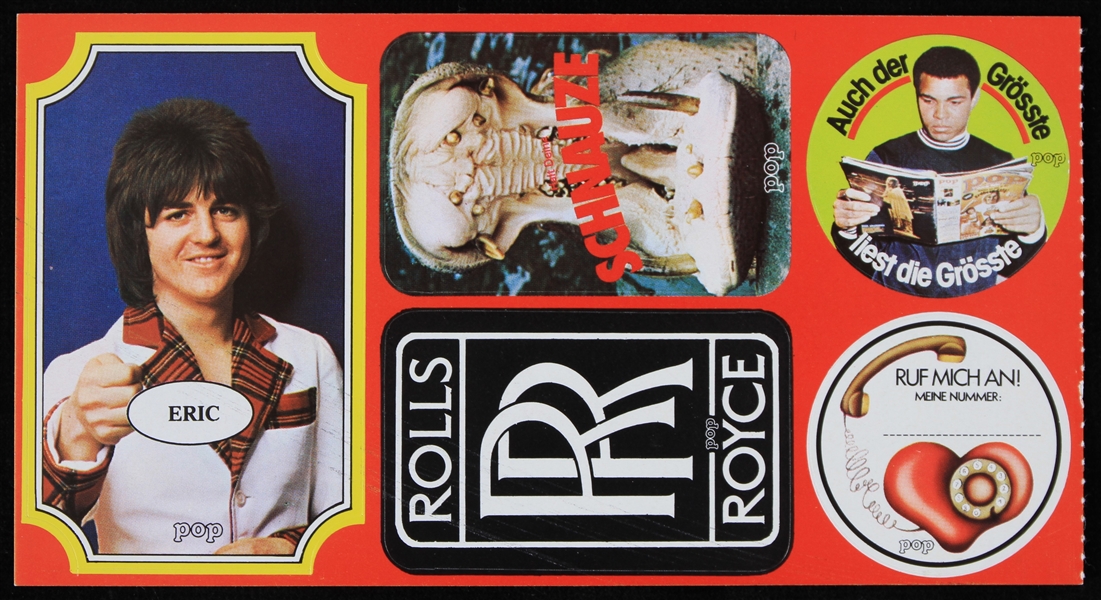 1970s Pop Geschenk-Aktion! 3.75" x 6.75" German Language Sticker Sheet w/ 5 Stickers Including Muhammad Ali, Rolls Royce & More