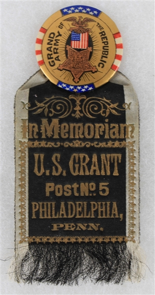 1885 Grand Army of the Republic Ulysses Grant In Memoriam 1.75" Pinback Button w/ Ribbon