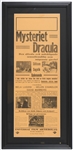 1931 Bela Lugosi "Mysteriet Dracula" Universal Film Aktiebolag Swedish 18x38 Framed Broadside 