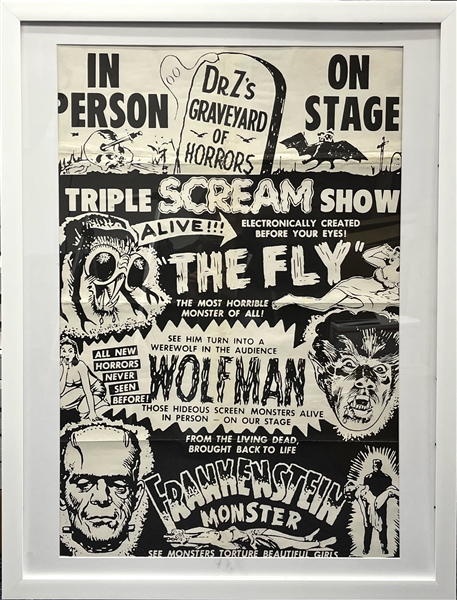 1970s Dr. Zs Graveyard of Horror Triple Scream Show In Person 30x40 Framed Matted Poster 